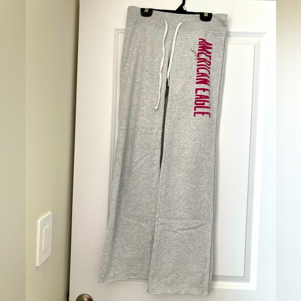 American eagle light grey wide leg track pants size xs